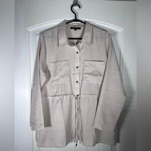 Collared button up waist drawstring light cream coloured top